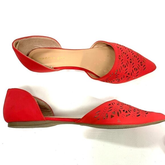 Madden Girl G-ELLY D'Orsay Flats Pointed Toe Red Perforated Vegan Leather Sz 11 - Picture 2 of 10